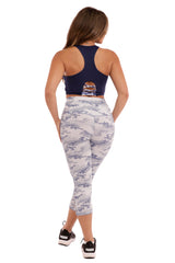 Wholesale Womens High Waist Tummy Control Sports Capri Leggings - Blue & White Camo