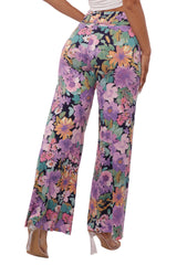 Wholesale Womens High Waist Wide Leg Palazzo Pants - Navy, Multicolor Floral Print
