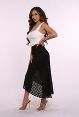 Wholesale Womens Blonde Lace Asymmetric Midi Skirt - Black