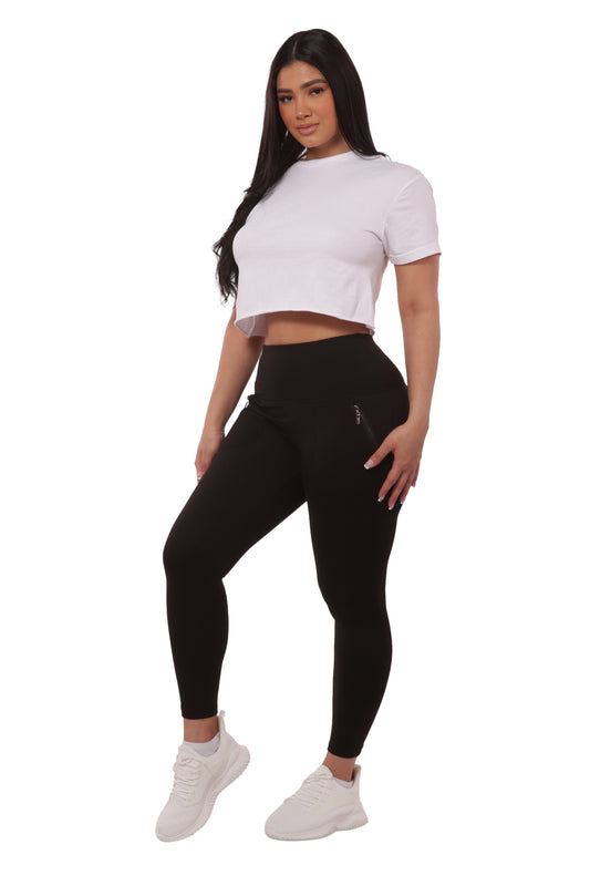 Wholesale Womens High Rise Buttery Soft Leggings With Zipper Pockets - Black - S&G Apparel
