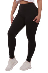 Wholesale Womens High Waist Fleece Lined Leggings With Side Pockets - Black - S&G Apparel