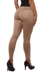 Wholesale Womens High Waist Scrunch Butt PU Faux Leather Leggings - Beige - S&G Apparel