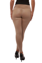 Wholesale Womens High Waist Scrunch Butt PU Faux Leather Leggings - Beige - S&G Apparel