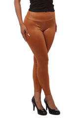 Wholesale Womens High Waist Scrunch Butt PU Faux Leather Leggings - Camel Brown - S&G Apparel