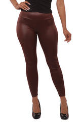 Wholesale Womens High Waist Scrunch Butt PU Faux Leather Leggings - Chocolate Brown - S&G Apparel