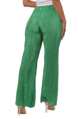 Wholesale Womens High Waist Plisse Pleated Wide Leg Pants - Green