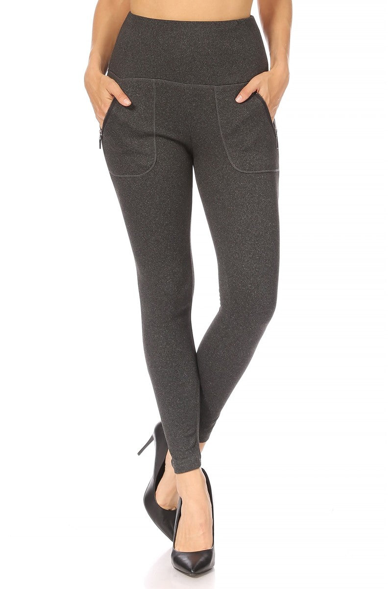 Wholesale Womens High Rise Buttery Soft Leggings With Zipper Pockets -  Charcoal