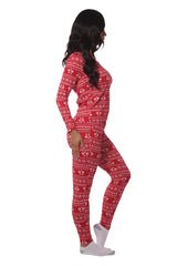 Wholesale Womens Holiday Print Fleece Lined Long Sleeve Top & Sweatpants Pajama Set - Red & White