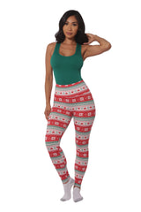 Wholesale Womens Holiday Print High Waist Fleece Lined Leggings - White, Red & Green
