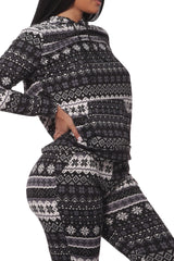 Wholesale Womens Holiday Print Fleece Lined Hoodie Sweater & Sweatpants Set - Black & Gray