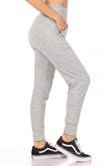 Wholesale Womens High Waist Soft Brushed Fleece Lined Cropped Joggers - Light Gray