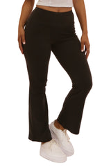 Wholesale Womens High Waist Soft Brushed Flare Pants - Black