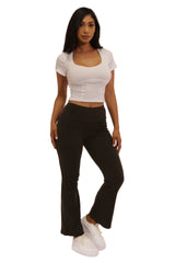 Wholesale Womens High Waist Soft Brushed Flare Pants - Black