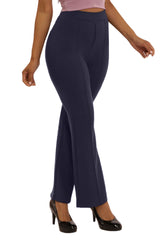 Wholesale Womens High Waist Flare Pants With Front Seam Detail - Navy