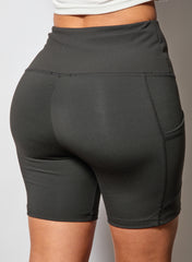 Wholesale Womens Tummy Control Biker Shorts With Side Pockets - Black