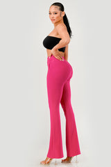 Wholesale Womens Tummy Control Butt Sculpting Flare Pants With Pockets - Beetroot Purple