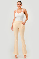 Wholesale Womens Tummy Control Butt Sculpting Flare Pants With Pockets - Pearled Ivory