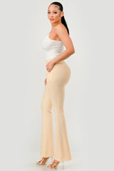 Wholesale Womens Tummy Control Butt Sculpting Flare Pants With Pockets - Pearled Ivory