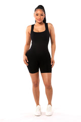 Wholesale Womens Seamless Rib Knit Romper Bodysuit - Black