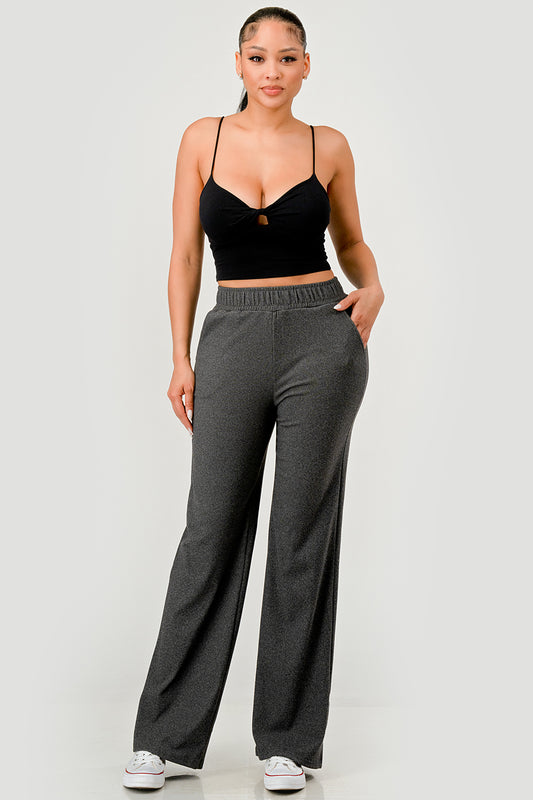 Wholesale Womens Fleece Lined Wide Leg Sweatpants - Dark Heather Gray