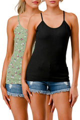 Wholesale Womens 2-Pack Rib Knit Cami Tank Tops - Black, Green Floral