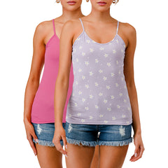 Wholesale Womens 2-Pack Rib Knit Cami Tank Tops - Pink, Purple Floral