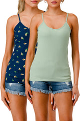 Wholesale Womens 2-Pack Rib Knit Cami Tank Tops - Green, Blue Avocados