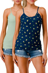 Wholesale Womens 2-Pack Rib Knit Cami Tank Tops - Green, Blue Avocados