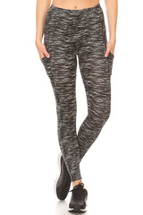 Wholesale Womens Solid Fleece Lined Sports Leggings With Side Pockets - Black Space Dye