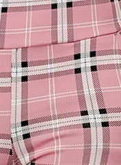 Wholesale Womens High Waist Sculpting Treggings With Front Pockets - Pink, White, Black Plaid Print