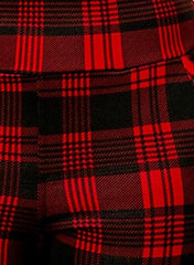 Wholesale Womens High Waist Sculpting Treggings With Front Pockets - Red, Black Plaid Print