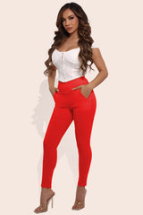 Wholesale Womens High Waist Sculpting Treggings With Front Pockets - Barbados Cherry