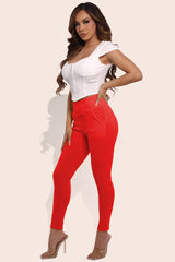 Wholesale Womens High Waist Sculpting Treggings With Front Pockets - Barbados Cherry