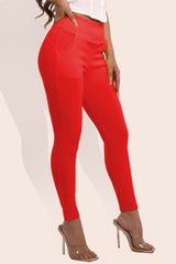 Wholesale Womens High Waist Sculpting Treggings With Front Pockets - Barbados Cherry