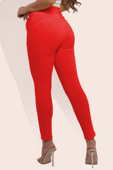 Wholesale Womens High Waist Sculpting Treggings With Front Pockets - Barbados Cherry