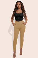 Wholesale Womens High Waist Sculpting Treggings With Front Pockets - Chipmunk