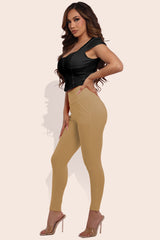 Wholesale Womens High Waist Sculpting Treggings With Front Pockets - Chipmunk