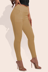 Wholesale Womens High Waist Sculpting Treggings With Front Pockets - Chipmunk