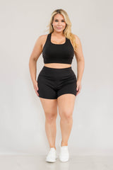 Wholesale Womens Plus Size High Waist Athletic Biker Shorts With Side Pockets - Black