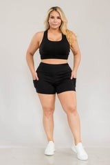 Wholesale Plus Size Womens High Waist Biker Shorts With Side Mesh & Pockets - Black