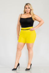 Wholesale Womens Plus Size High Waist Sculpting Shorts With Faux Leather Belt - Yellow