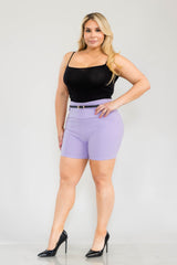 Wholesale Womens Plus Size High Waist Sculpting Shorts With Faux Leather Belt - Purple Rose