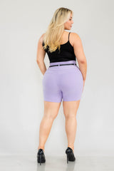 Wholesale Womens Plus Size High Waist Sculpting Shorts With Faux Leather Belt - Purple Rose