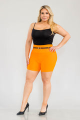 Wholesale Womens Plus Size High Waist Sculpting Shorts With Faux Leather Belt - Orange