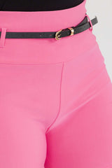 Wholesale Womens Plus Size High Waist Sculpting Shorts With Faux Leather Belt - Sangria Sunset