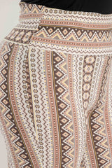 Wholesale Womens Plus Size High Waist Printed Soft Brushed Flare Pants - Cream, Brown Tribal