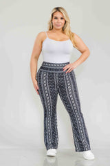 Wholesale Womens Plus Size High Waist Printed Soft Brushed Flare Pants - Black, White Elephant Boho