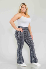 Wholesale Womens Plus Size High Waist Printed Soft Brushed Flare Pants - Black, White Elephant Boho