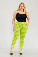 Wholesale Womens Plus Size Tummy Control Sculpting Treggings - Black, Green Plaid