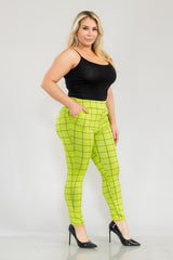 Wholesale Womens Plus Size Tummy Control Sculpting Treggings - Black, Green Plaid